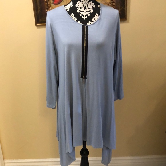Comfy USA Sweaters - ⭐️ Comfy steel blue with zipper detail, asymmetrical long-sleeve tunic